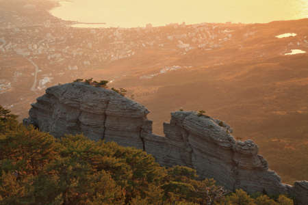 The rocks in the mountains at dawnの写真素材