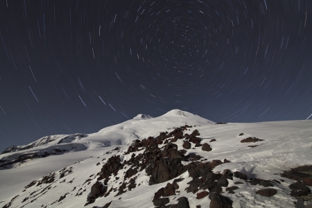 Cycle of stars above Elbrus, Caucasusの写真素材