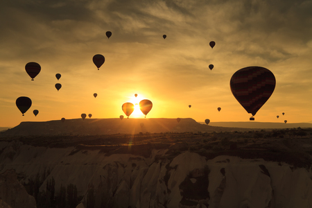 Balloons in Cappadocia at dawn skyの写真素材