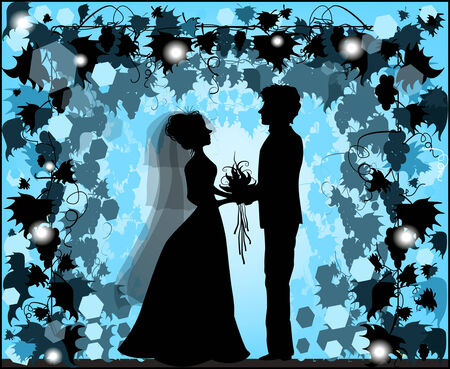 Silhouette of bride and groomのイラスト素材