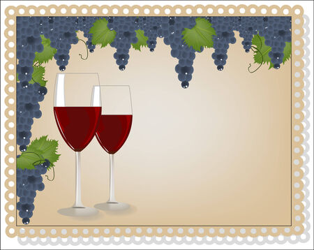 background decoration glasses of wine and grapesのイラスト素材