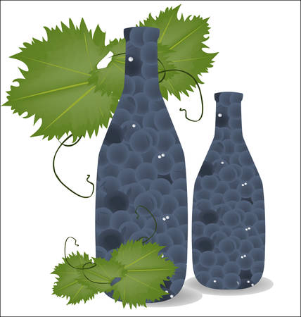 bottle of wine from grapes on a white backgroundのイラスト素材