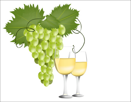   grapes with a glass of white wine on a white backgroundのイラスト素材