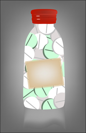 illustration of medicine pill in transparent bottle のイラスト素材