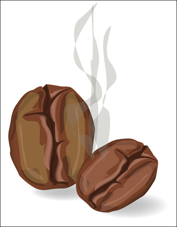 Coffee beans with smoke on a white backgroundのイラスト素材
