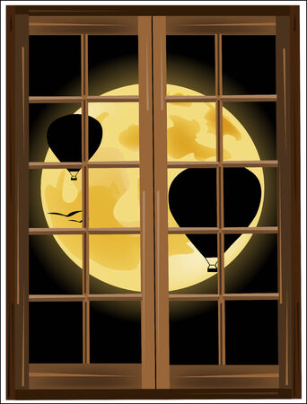 balloons on a background of the full moon outside the windowのイラスト素材