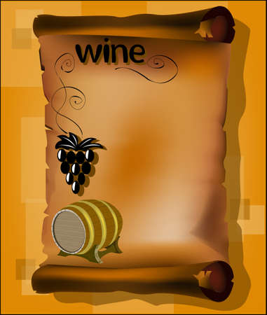 Parchment with vine and wine barrelのイラスト素材