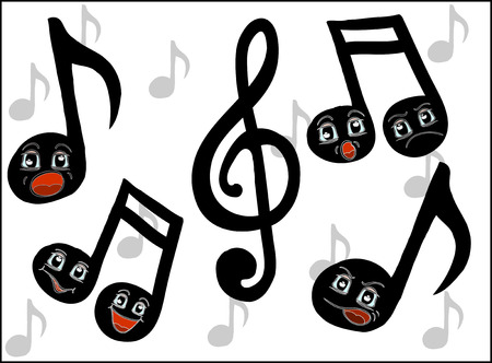 Cartoon music notes with funny facesのイラスト素材