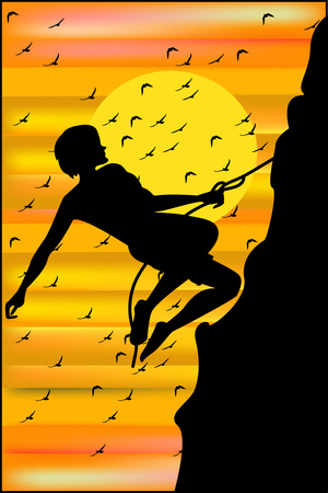 climber on sunset backgroundのイラスト素材