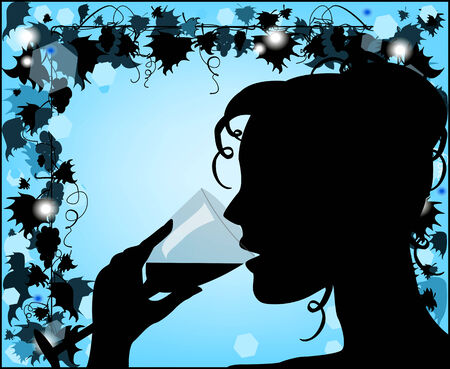 Silhouette of a woman with a glassのイラスト素材