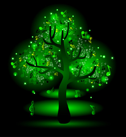 Glowing green tree with music notesのイラスト素材