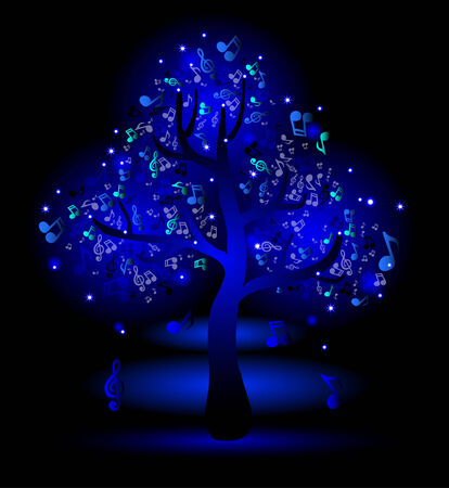 Glowing blue tree with music notesのイラスト素材