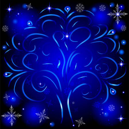 Beautiful glowing winter tree on the background of snowflakesのイラスト素材