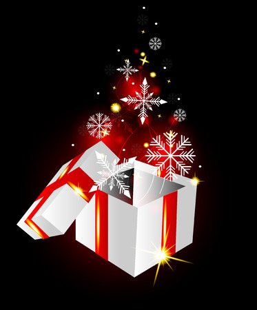 Open gift box with snowflakes on glowing backgroundのイラスト素材
