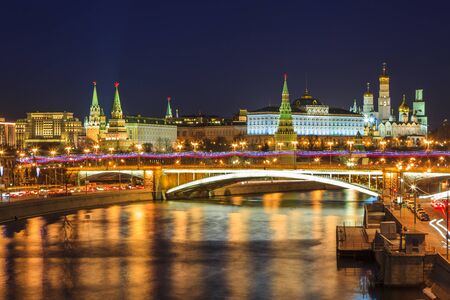 Picturesque views of the night Moscow. Moscow Kremlin and Moskva river.のeditorial素材