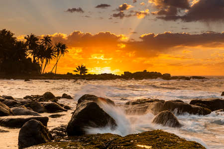 Beautiful sunset on the beach in a tropical resort in the Caribbeanの写真素材