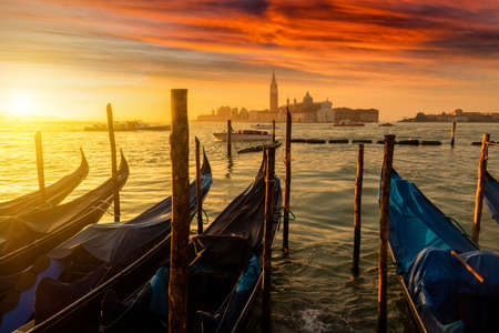 Venice gondolas on San Marco square, Venice, Italy. Venice Grand Canal. Architecture and landmarks of Veniceの写真素材