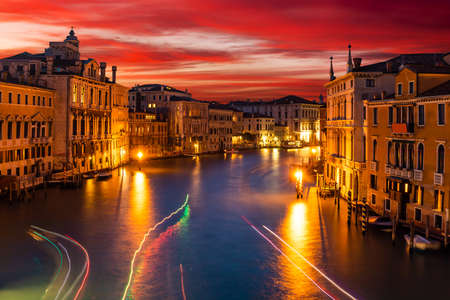 Grand Canal and at sunset, Venice, Italyの写真素材