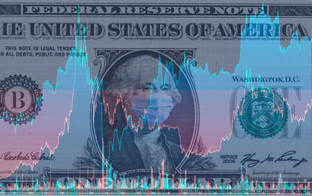 . US quarantine, 1 dollar banknote  medical mask.  concept of epidemic and protection against coronavrius.の写真素材