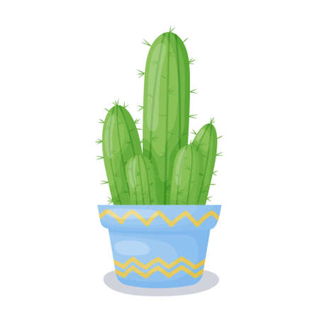 Cute cactus in a pot. Funny children's print. Great for t-shirts, covers, children's clothing, posters, greeting cards. Vector illustration on a white background.のイラスト素材