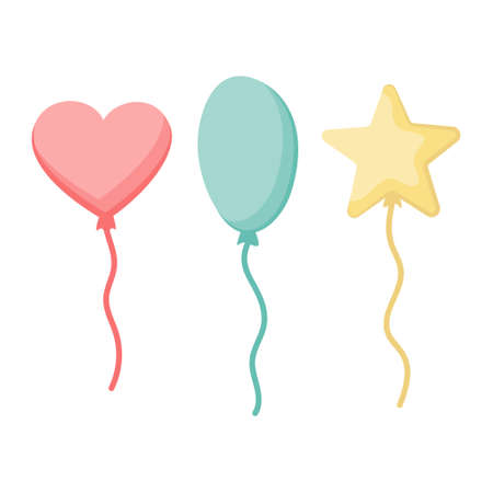 Balloon for the holiday. Balls in the shape of an oval, heart, star Iisolated on a white background. Vector illustration. Great for holiday design, stickers. EPS10.のイラスト素材