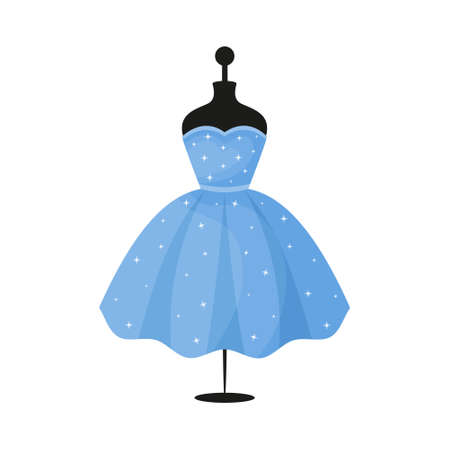Voluminous blue beautiful dress on a mannequin. The symbol can be used as an icon, logo, or design element. Vector illustration.のイラスト素材