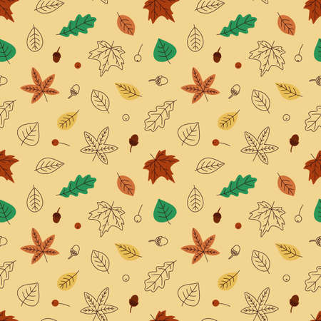 Seamless pattern with autumn leaves. Endless print. Vector illustration. Simple hand drawn elements.のイラスト素材