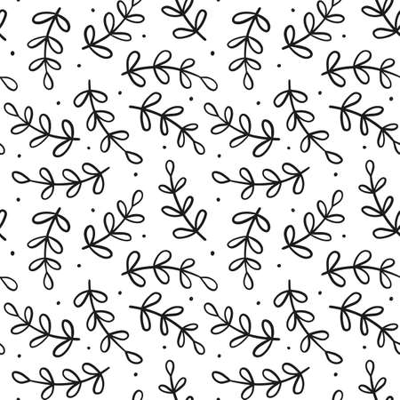 Hand drawn seamless floral background. Endless pattern. Black and white. Great for paper, card, wallpaper, banner, fabric, interior. Vector illustration.のイラスト素材