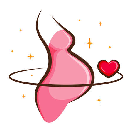 Pregnant woman contour illustration. Line. Space image. The heart as a companion of pregnancy. Doula. Suitable for poster, . Vectorのイラスト素材