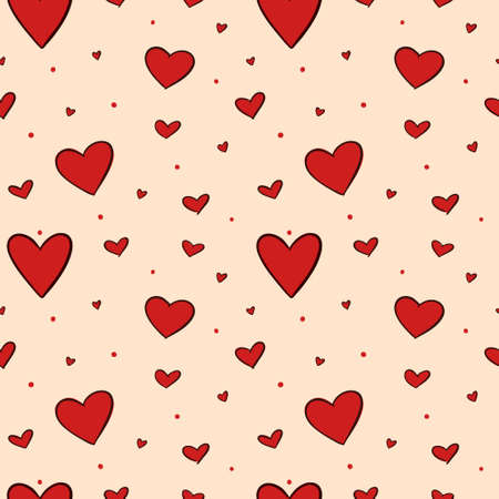 Vector abstract seamless background with hearts for Valentines day. Great for paper, card, wallpaper, banner, fabric, interior. Handdrawn illustrationのイラスト素材