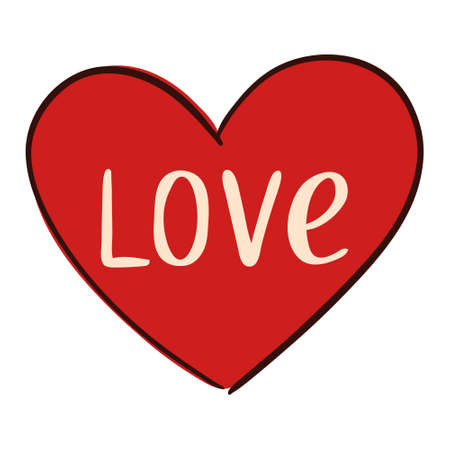 Lettering love on heart. Hand drawn romantic phrase. Modern brush calligraphy. For card, sticker, letter. Vector illustration isolated on white backgroundのイラスト素材