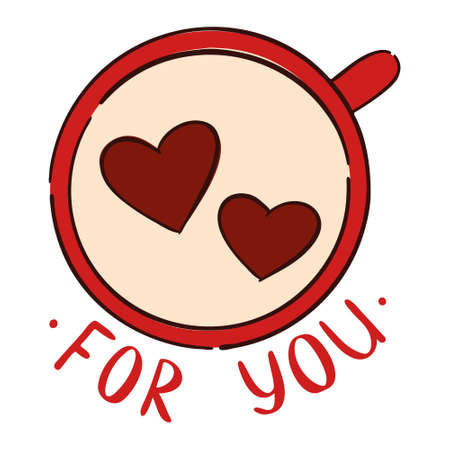 Glass cup cute characters in love with hearts and letters for you. Hand drawn illustration for Valentines day. Vectorのイラスト素材