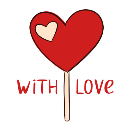 Lollipop in the shape of a heart with the inscription with love. Hand drawn illustration for Valentines day. Vectorのイラスト素材