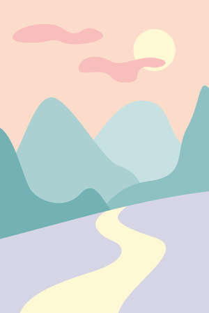 Gentle abstract trail landscape in the style of minimalism. Suitable for poster, banner, cards. Vector illustrationのイラスト素材