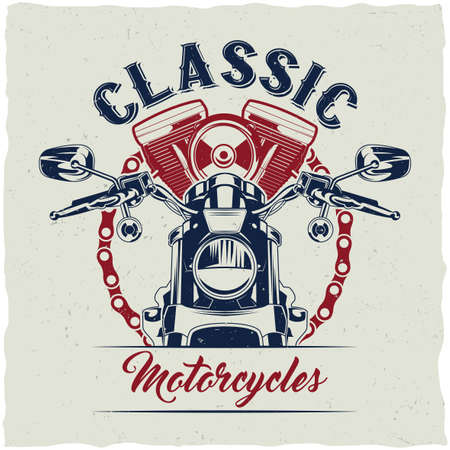 Motorcycle t-shirt label design with illustration of classic motorcycle.のイラスト素材