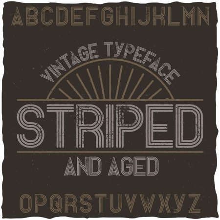 Striped vintage label typeface. Best for posters, headlines and graphic design in retro style. Uppercase glyphs set.のイラスト素材