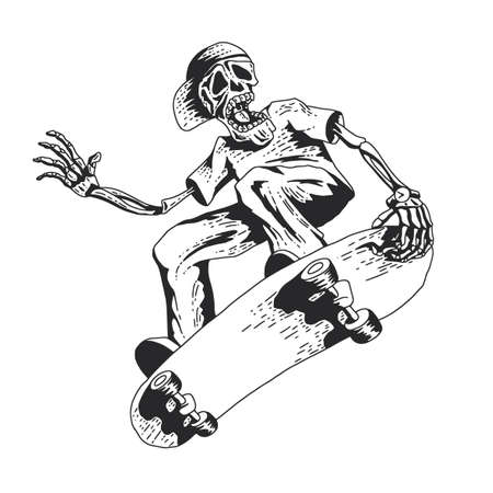Isolated illustration of skeleton playing skateboard  illustrationのイラスト素材