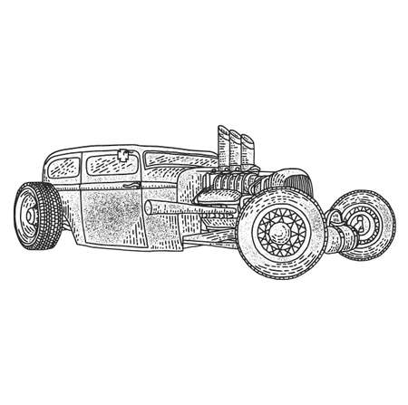 Isolated illustration of custom hot rod. Hand drawn illustration.のイラスト素材
