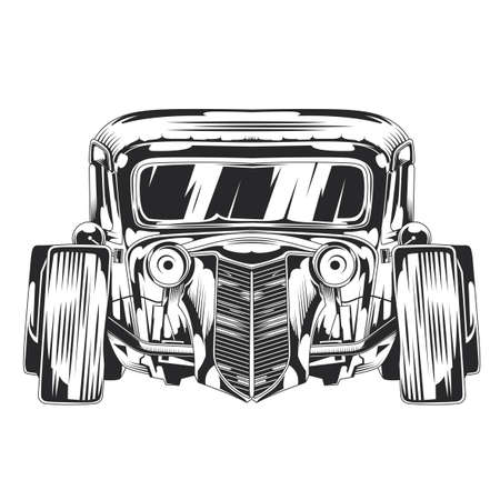 Isolated illustration of custom hot rod. Hand drawn illustration.のイラスト素材