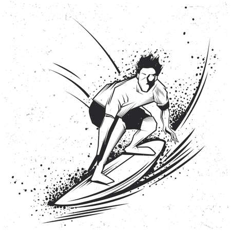 Surfing t-shirt label design with illustration of surfing manのイラスト素材