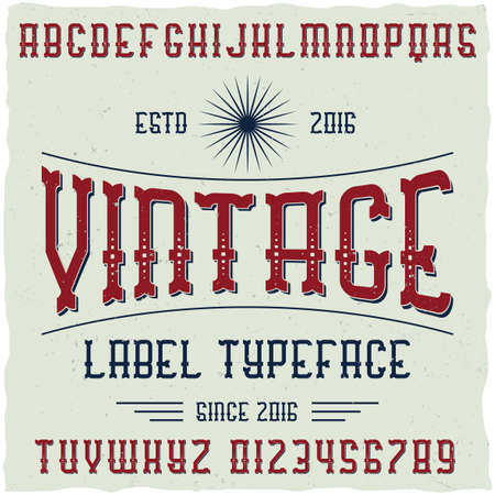 Vintage label font with sample label design. Good to use in any retro design labels.のイラスト素材