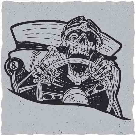 Hotrod masters t-shirt label design with illustration of angry dead hotrod driverのイラスト素材