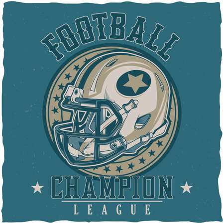 American football t-shirt label design with illustration of football helmetのイラスト素材