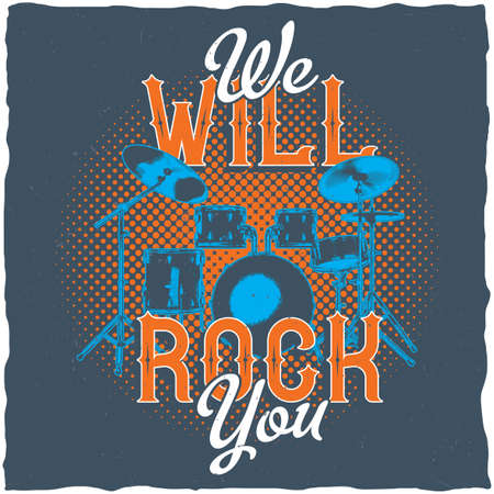 Drums in music theme t-shirt label design with illustration of  3d drumsのイラスト素材