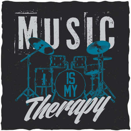 Drums in music theme t-shirt label design with illustration of  3d drumsのイラスト素材