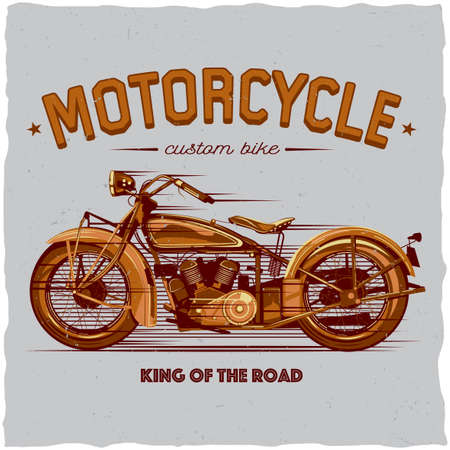 Motorcycle t-shirt label design with illustration of classic motorcycleのイラスト素材
