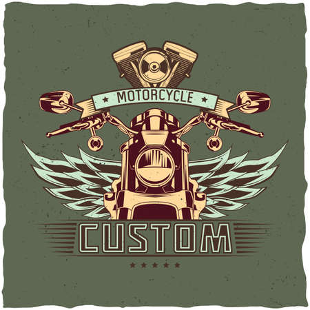 Motorcycle t-shirt label design with illustration of classic motorcycle.のイラスト素材