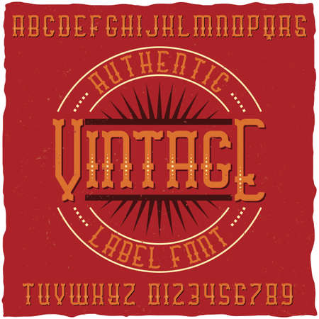 Vintage label font with sample label design. Good to use in any retro design labels.のイラスト素材