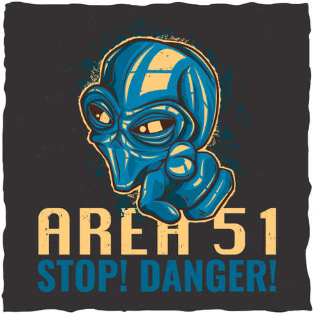 UFO t-shirt label design with illustration of alienのイラスト素材