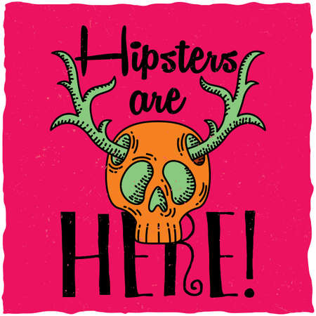 Skull with deer horns t-shirt label design. Hipster theme illustration.のイラスト素材